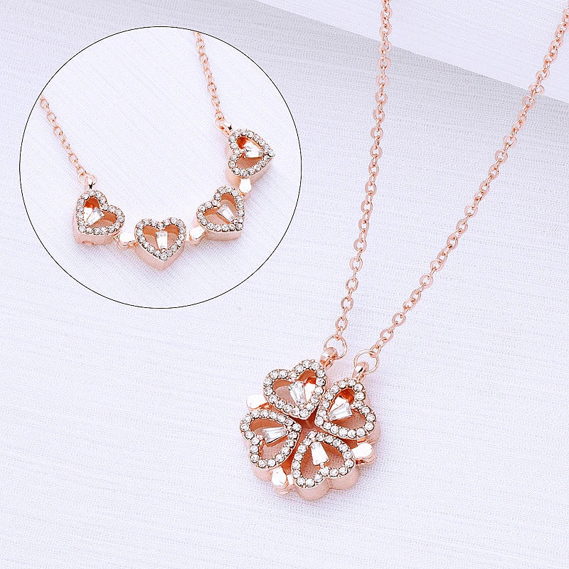 316L Stainless Steel Women's Love Magnetic Pendant Necklace - Heart-Shaped Clover Design Jewelry Gift