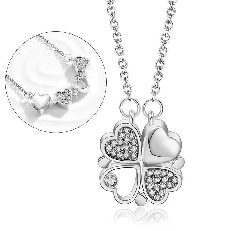 316L Stainless Steel Women's Love Magnetic Pendant Necklace - Heart-Shaped Clover Design Jewelry Gift