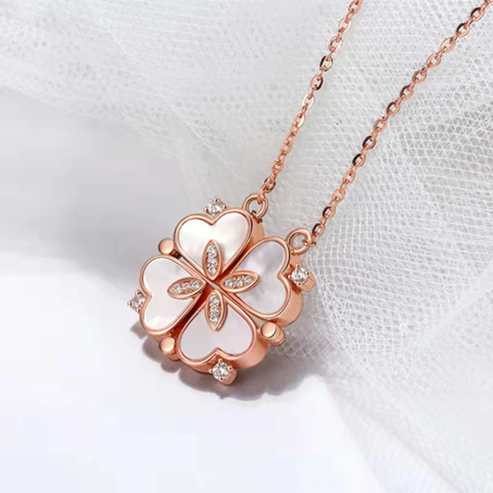 316L Stainless Steel Women's Love Magnetic Pendant Necklace - Heart-Shaped Clover Design Jewelry Gift