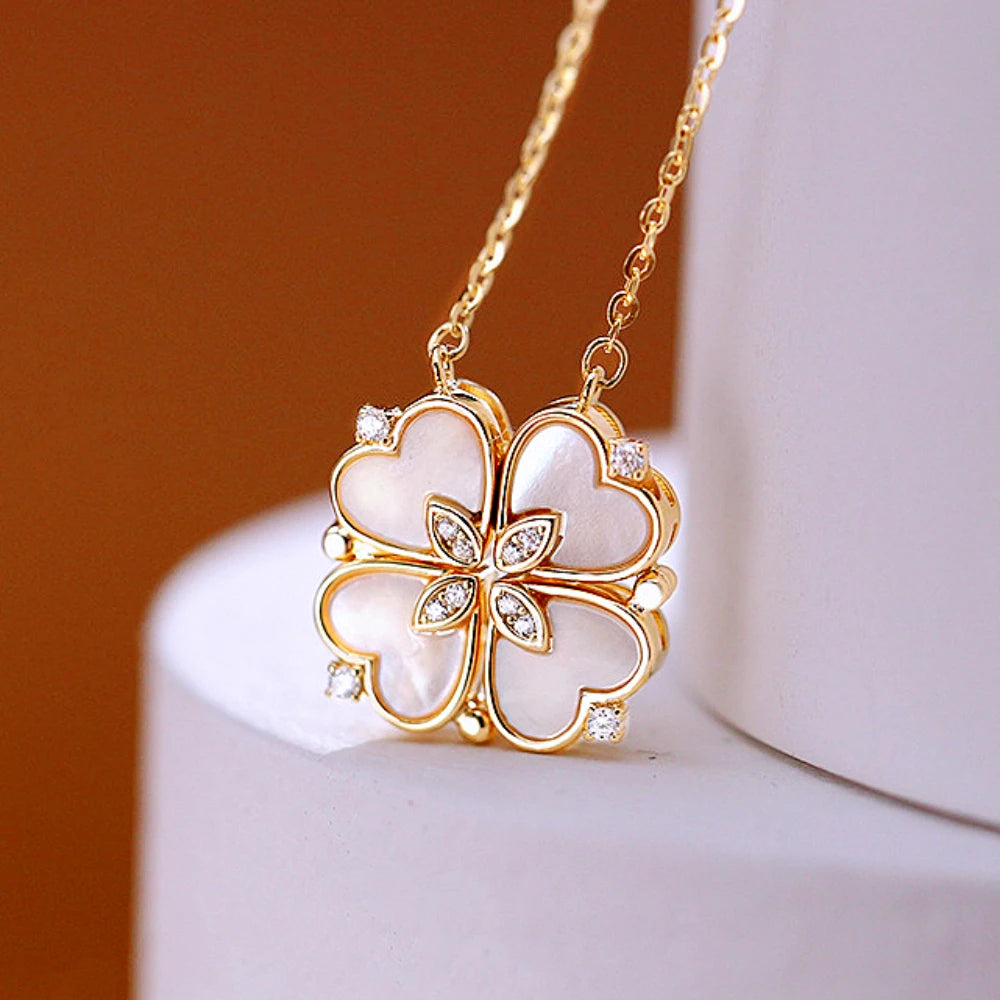 316L Stainless Steel Women's Love Magnetic Pendant Necklace - Heart-Shaped Clover Design Jewelry Gift