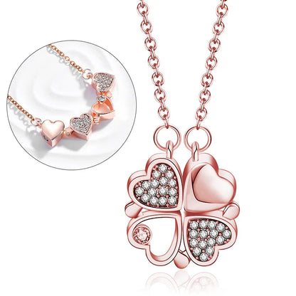 316L Stainless Steel Women's Love Magnetic Pendant Necklace - Heart-Shaped Clover Design Jewelry Gift