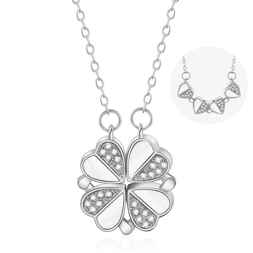 316L Stainless Steel Women's Love Magnetic Pendant Necklace - Heart-Shaped Clover Design Jewelry Gift