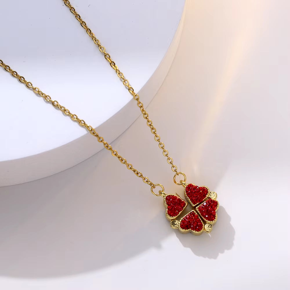 316L Stainless Steel Women's Love Magnetic Pendant Necklace - Heart-Shaped Clover Design Jewelry Gift